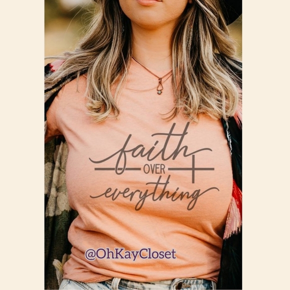 Faith Over Everything Tee Medium Olive green or Large Sage green - Picture 5 of 7